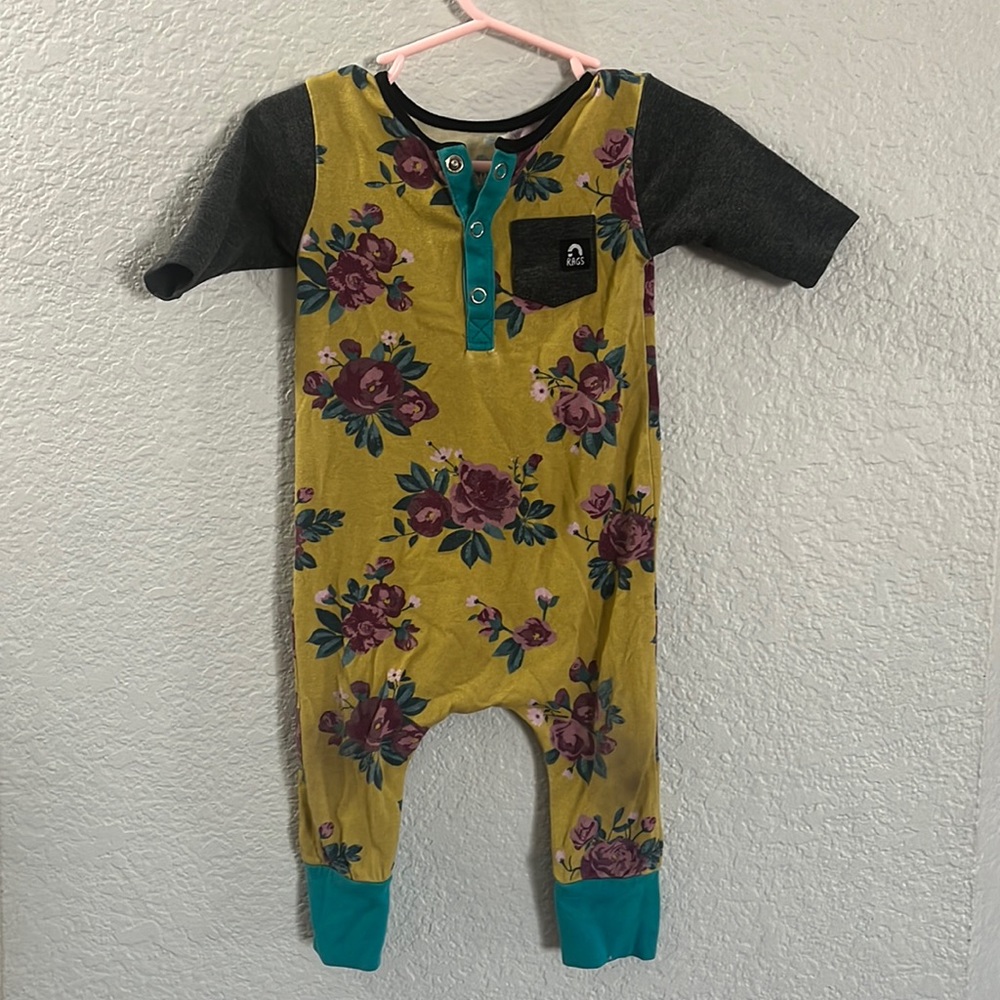 Rags Floral Romper- 1/4 sleeve- 6-12 MO.